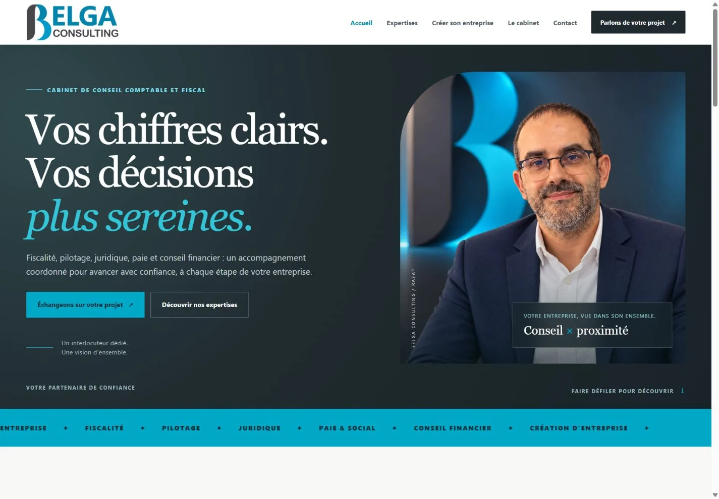 Page d’accueil du site Belga Consulting