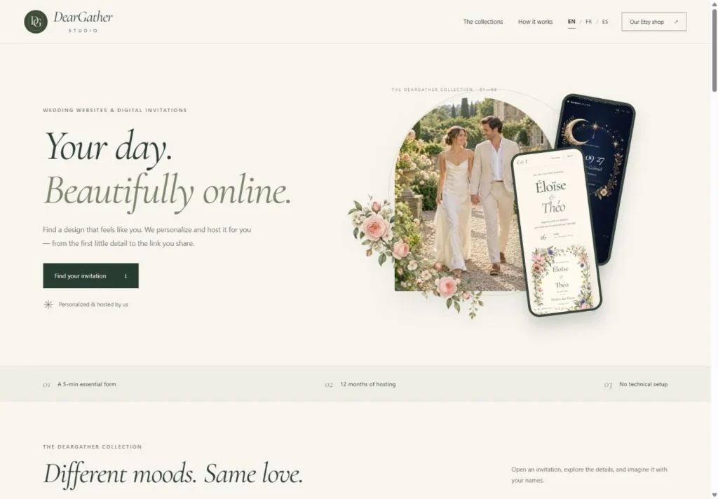 Page d’accueil du site DearGather Studio