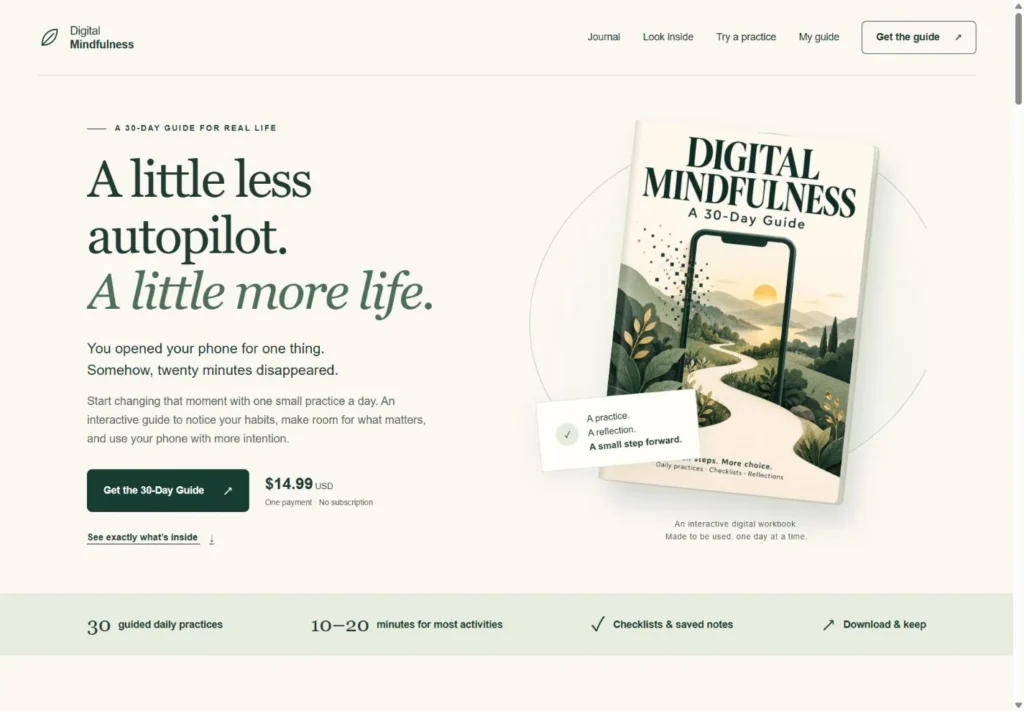Page d’accueil de Digital Mindfulness