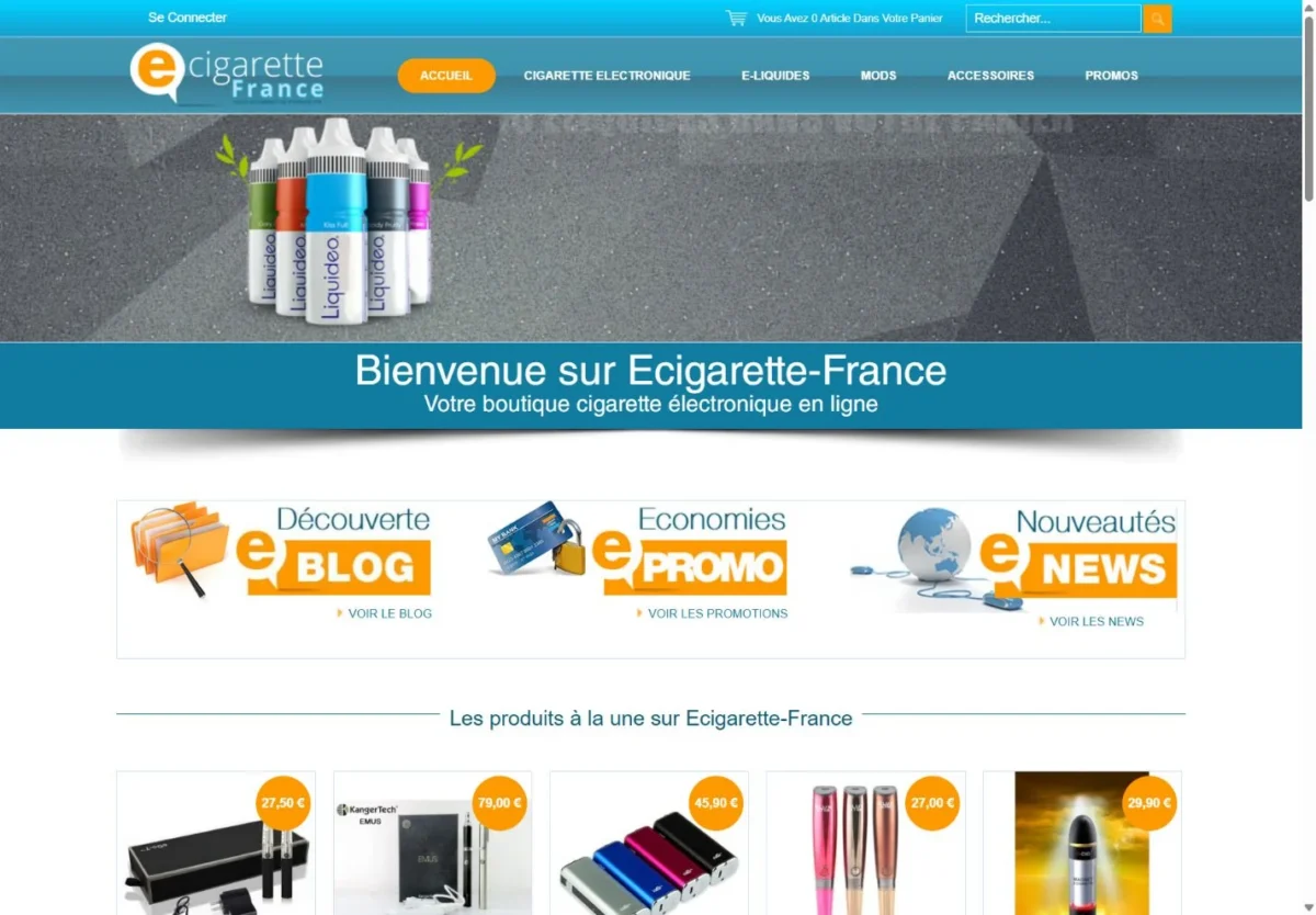 Page d’accueil du site E-cigarette France