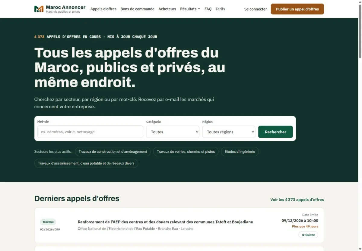 Page d’accueil du site Maroc Annoncer