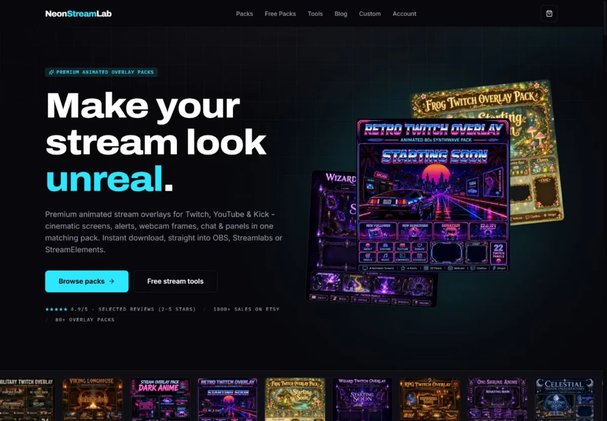 Page d’accueil du site NeonStreamLab